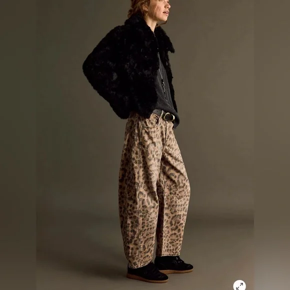We The Free Good Luck Printed Barrel Jeans brown sugar combo leopard - Picture 2 of 4